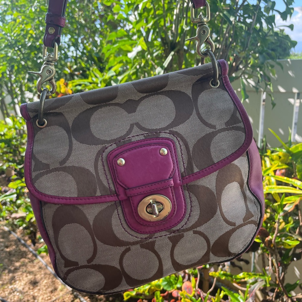 Coach Willis Signature Brown and Dark Pink Shoulder bag or cross bag